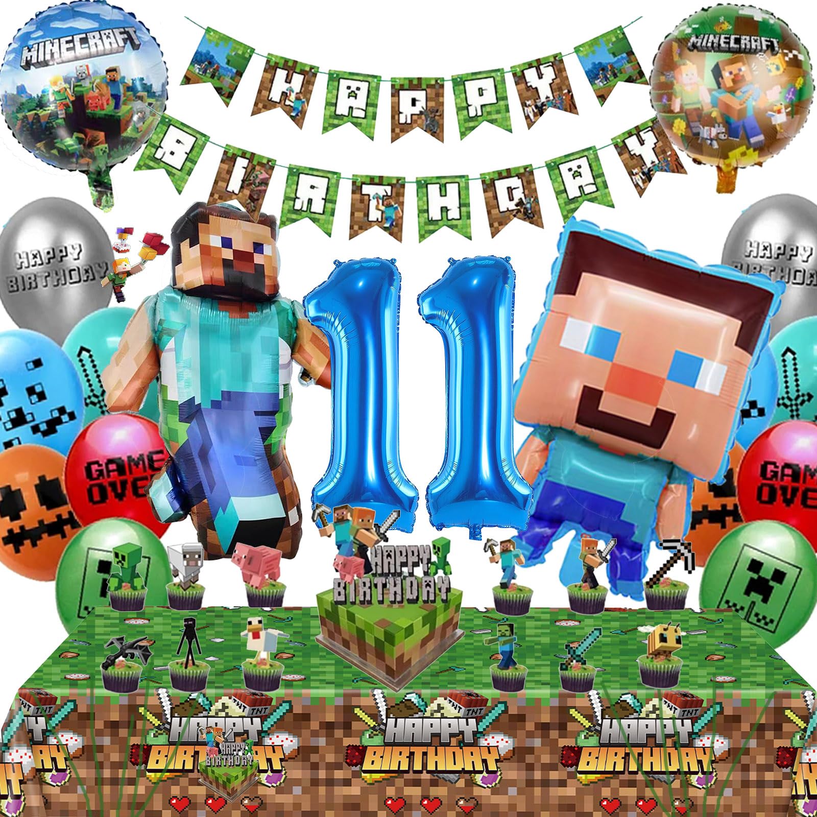 Pixel Luftballon Geburtstagsdeko 8 Jahre - 13 Stück Miner Gamer