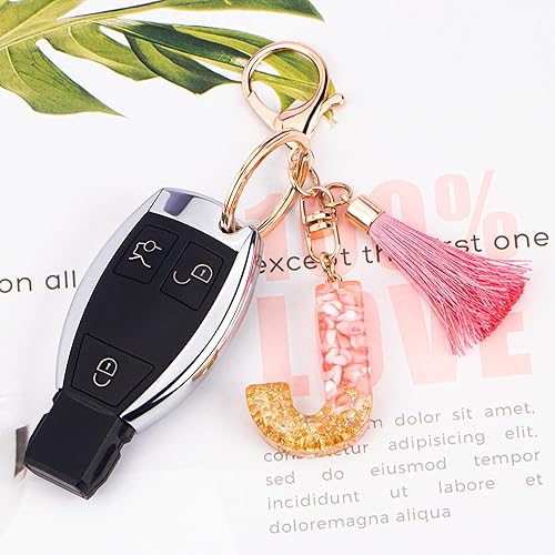 Miniatura 3 de Suweibuke Lindos llaveros rosados para mujeres y niñas, llaveros de letra inicial con borla, dijes para llaves, bolsos, mochilas