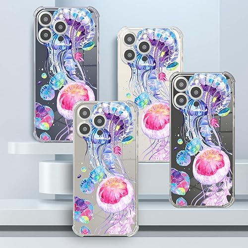 Vista 331 de Roemary Funda púrpura para iPhone 14 Pro Max con diseño de caballo azul, patrón de acuarela con protector de pantalla