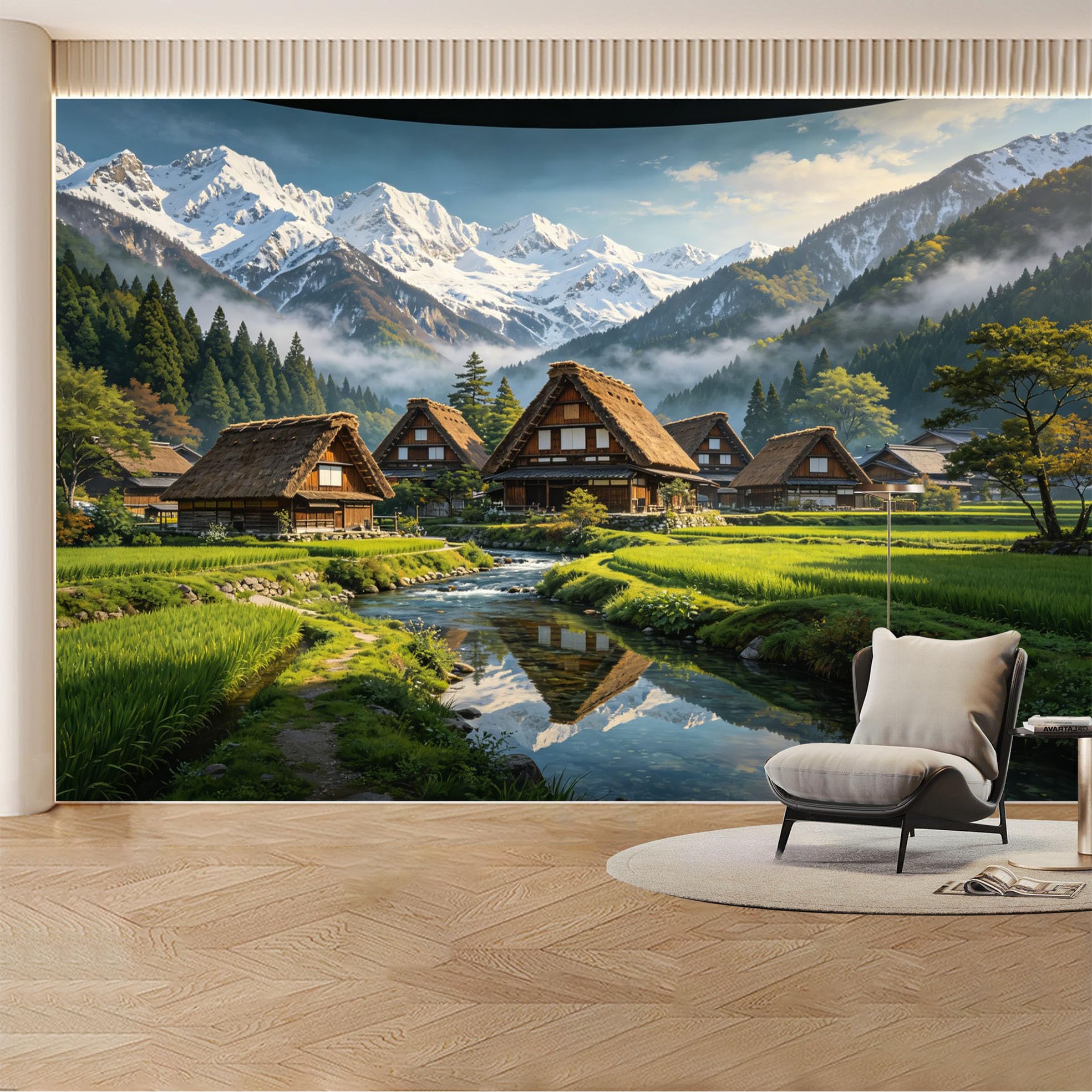 Kayorowalls Bh20260620047 Custom Wall Mural Wallpaper Mountain Village Landscape Nature Wall Decor Large Wall Art Vintage Misty Removable Selfadhesive Large Photo For Living Room， Bedroom， Office