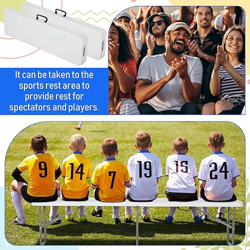 Miniatura 2 de Soaoo Paquete de 4 bancos plegables portátiles de 6 pies, asiento plegable de plástico blanco por la mitad, asiento de banco con asa de transporte