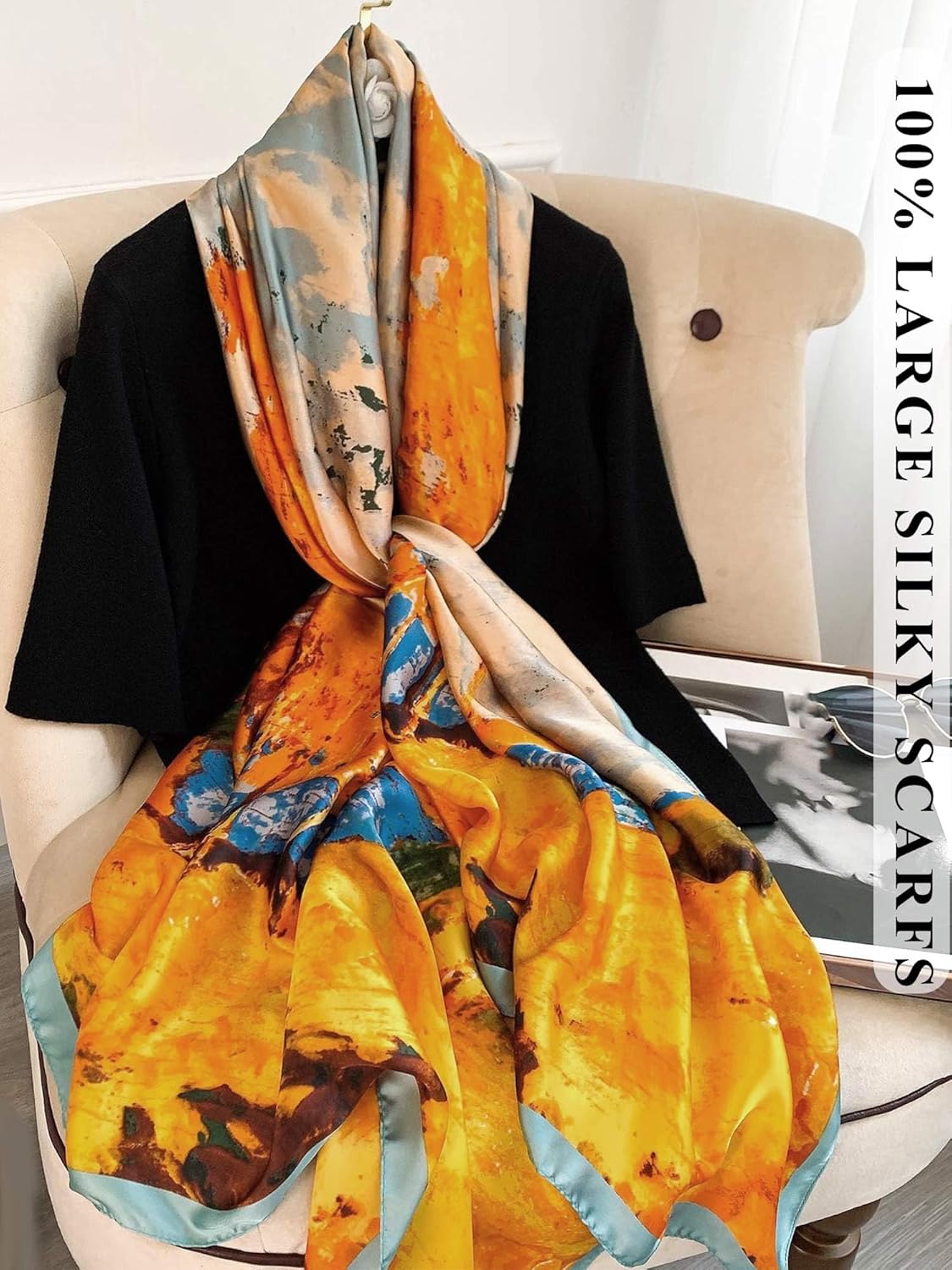 Large Shawl Scarf For Women Lightweight Wraps Silky Headscarf Long Sunscreen Scarfs - Image 4