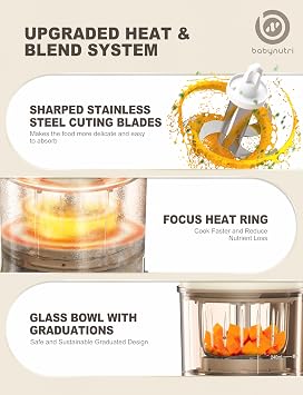 Auto Baby Food Maker, Glass Baby Food Mills, Baby Blender & Steamer and Puree Maker with Auto Cooking, Easy Cleaning, Dishwasher Safe, Cook at Home, Touch Screen Control