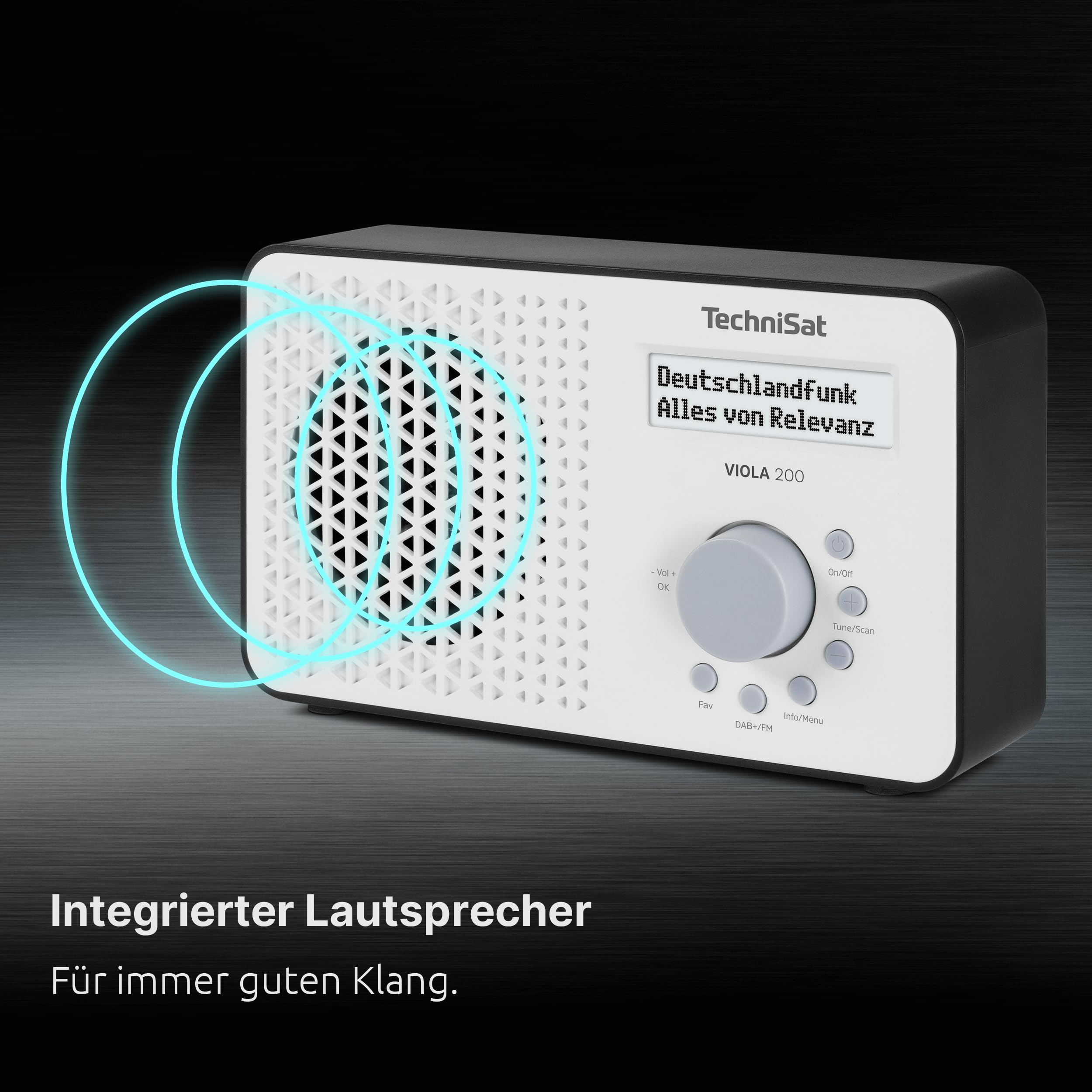 TechniSat Viola 200 - tragbares DAB+/UKW-Radio (mit LCD-Display, Teleskopantenne, Favoritenspeicher, Kopfhöreranschluss, Netz- & Batteriebetrieb, Mono-Lautsprecher, RDS, PLL) weiß/schwarz