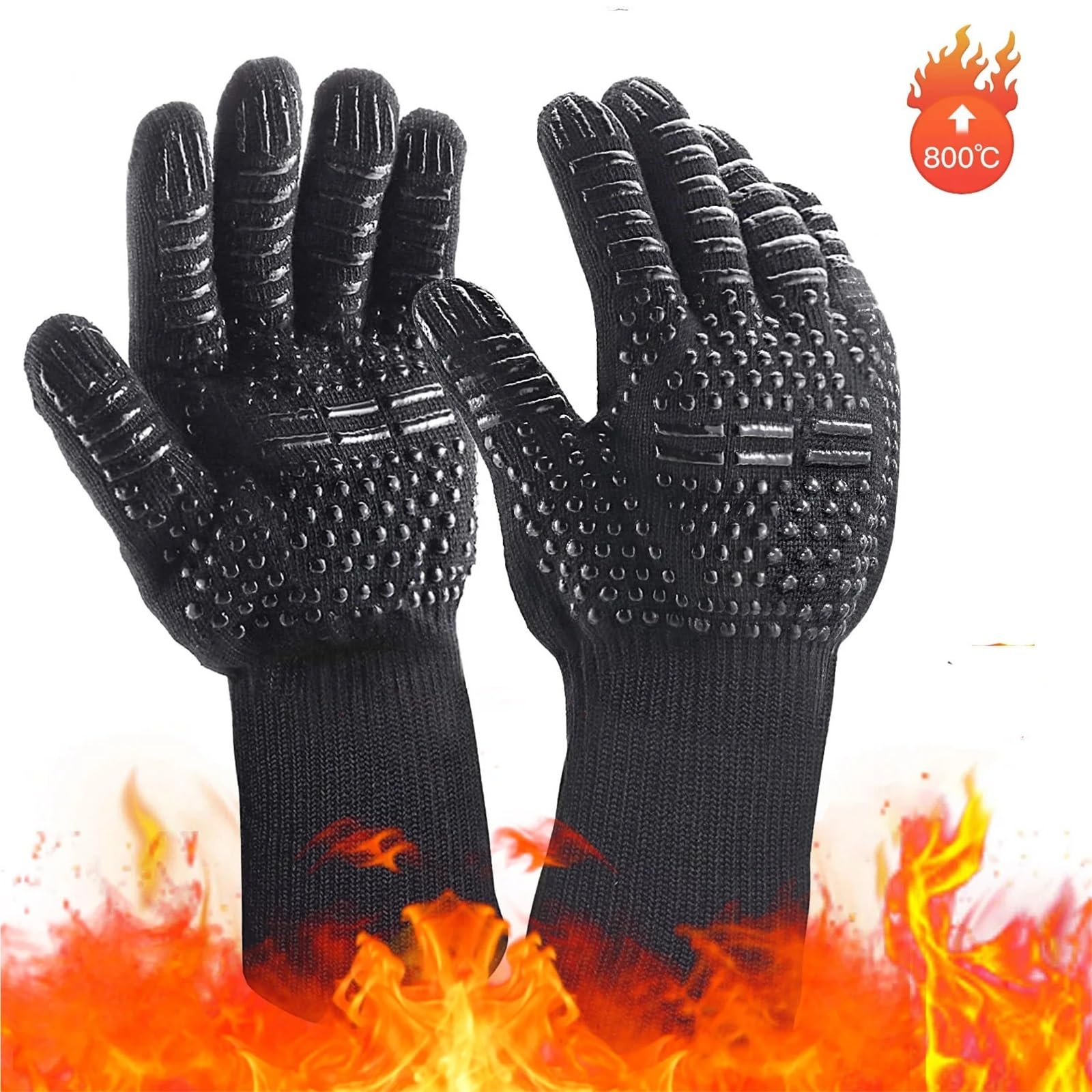 Guantes Barbacoa Guantes for barbacoa resistentes a altas temperaturas, manoplas for horno de 500 a 800 grados, guantes ignífugos con aislamiento térmico for barbacoa y microondas(Red)
