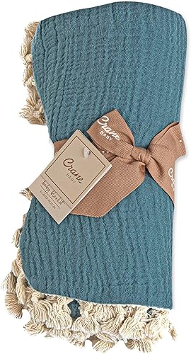 Vista 9 de Crane Baby Manta de muselina para bebé, de algodón suave, ligera, para bebé, niños y niñas, Riverstone, 30 x 40 pulgadas Azul