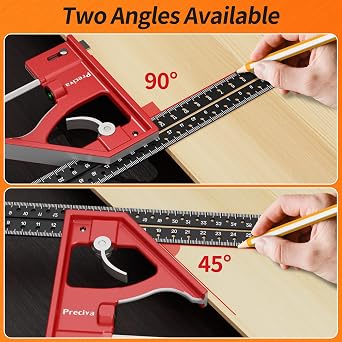 Preciva Combination Square with Pencil, 12Inch/300mm Engineers Speed Squares 45/90 Degrees with Bubble Level, Aluminum Alloy Carpentry Tools, Adjustable Woodworking Ruler for Carpenter/Woodworker