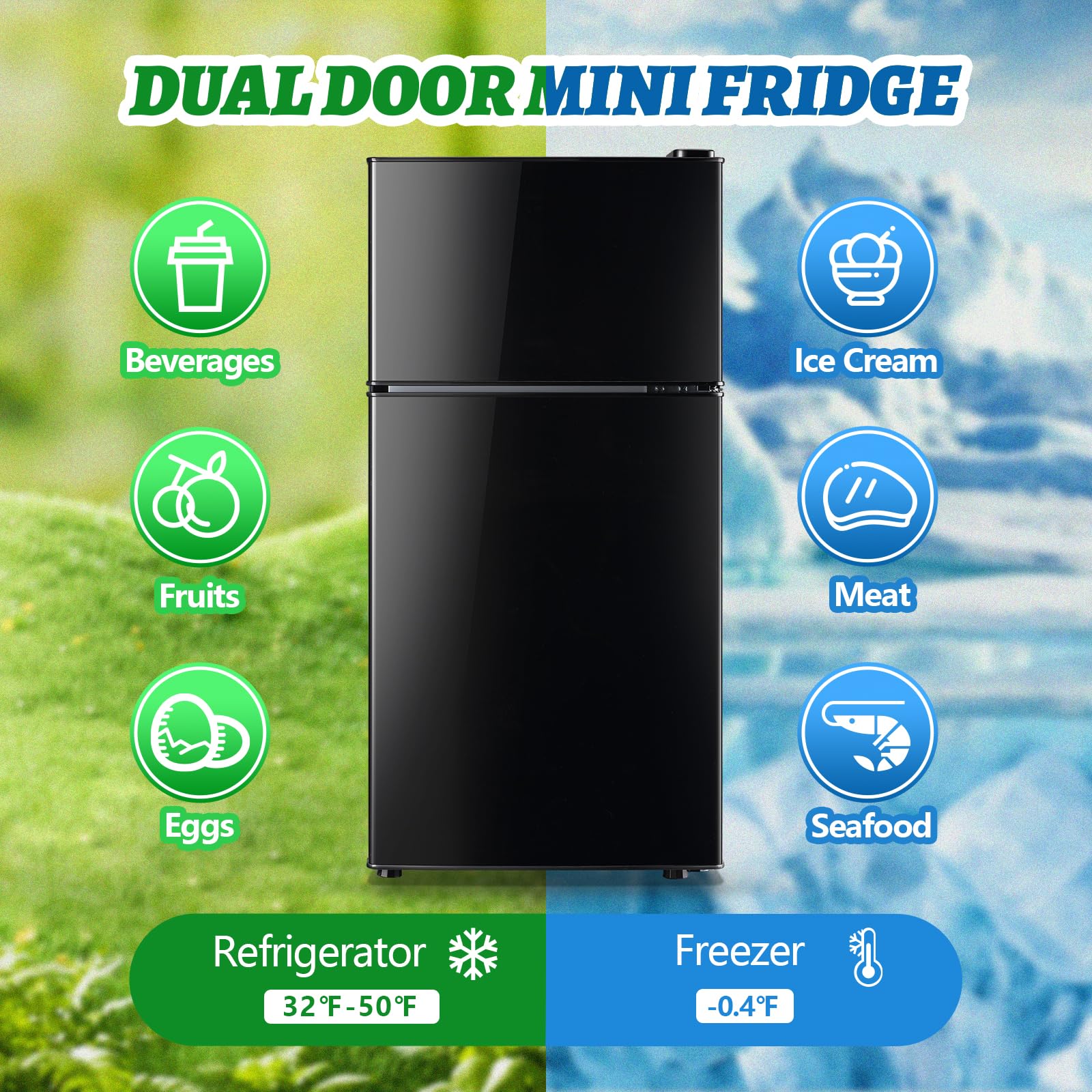 Demuller 2.4 Cu.Ft Mini Fridge With Top Freezer Apartment Size Dual Door Compact Refrigerator For Personal Use Small Fridge With Egg Tray, 7 Temperature Control For Dorm, Black on Fridge.com - View 2