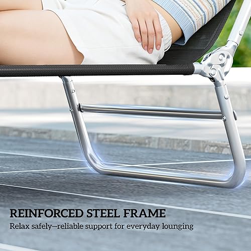 Miniatura 7 de Outsunny Tumbona plegable, silla de bronceado para piscina, silla de salón al aire libre con respaldo reclinable, asiento de malla transpirable