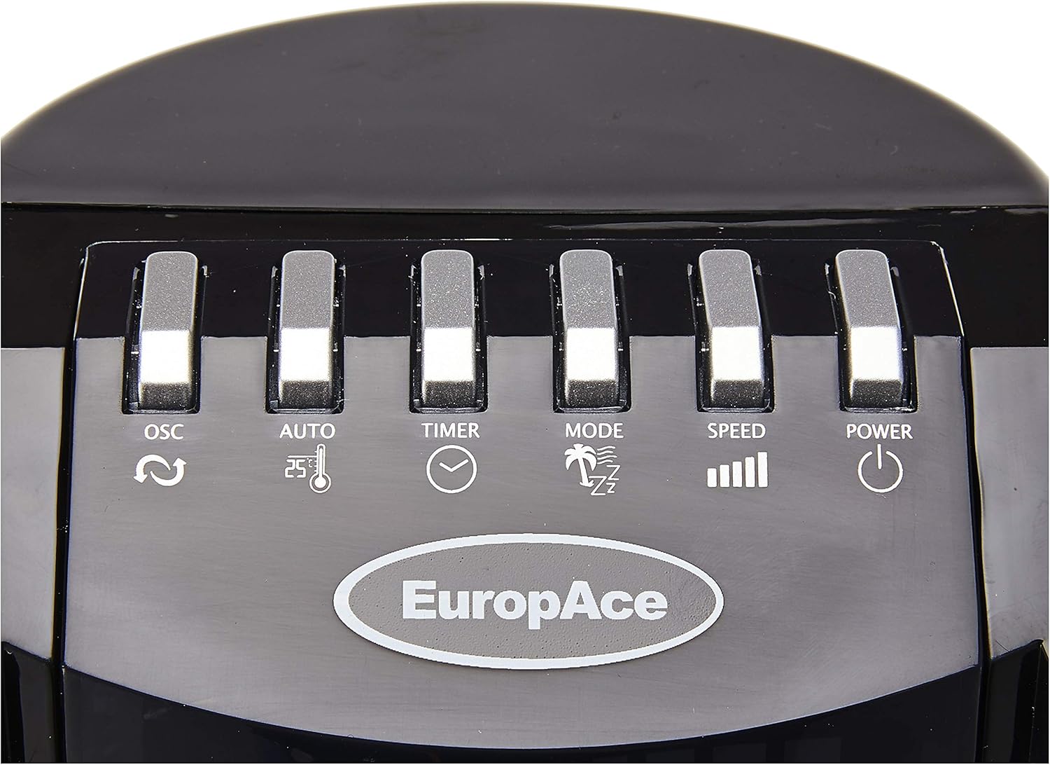 Close-up of the EuropAce ETF 1129 Tower Fan's control panel