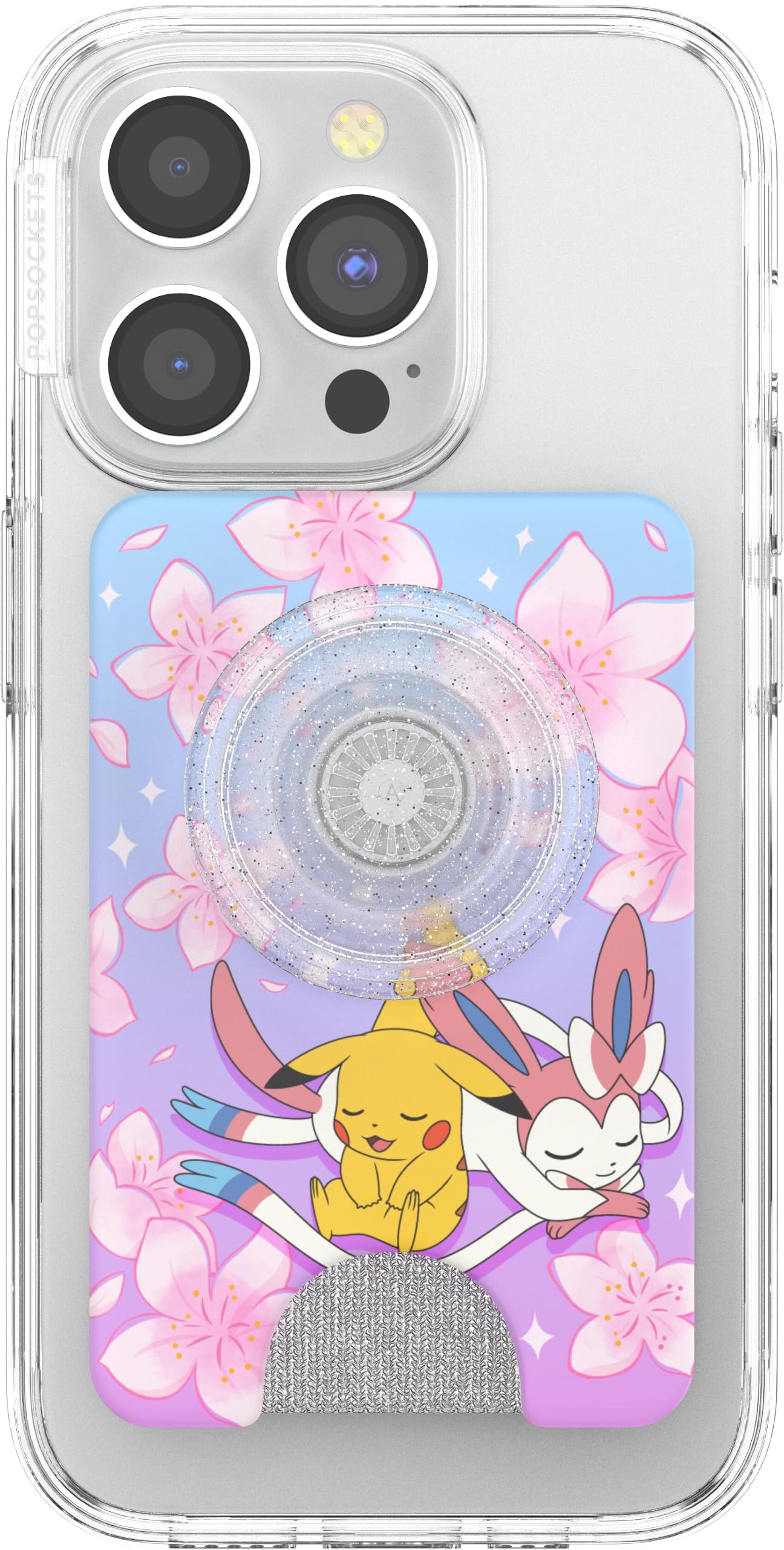 PopSockets Telefon-Geldbörse mit expandierendem Griff, Telefonkartenhalter, kabellos aufladbar, Geldbörse kompatibel mit MagSafe, Pokemon Fairy Type - Sakura Dreams | PopWallet, hält 3 Karten, magnetisch, abnehmbar, sicher, Pokemon, Gengar, Eevee, Ros