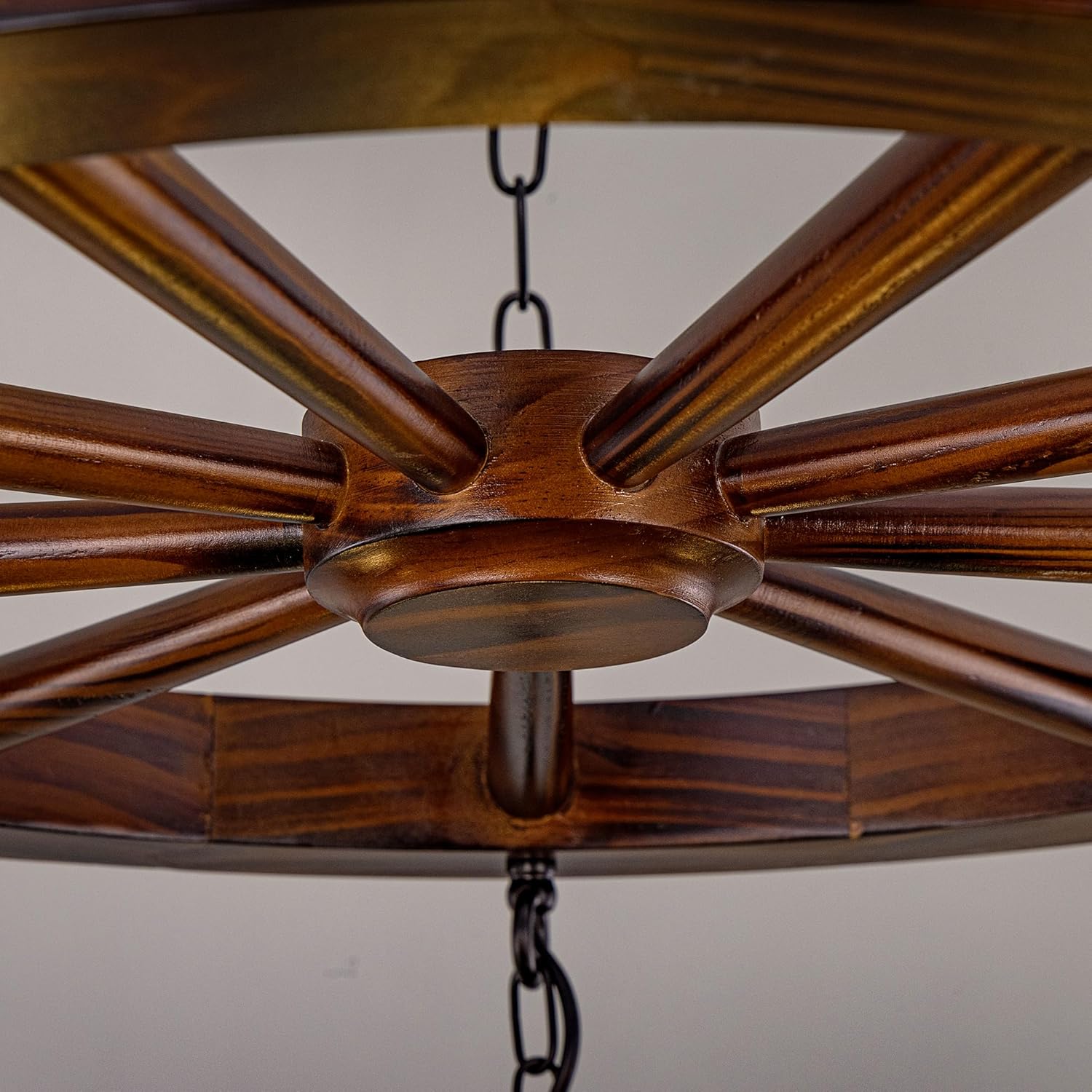 Wellmet Farmhouse Chandelier for Dining Room 30", 9-Light Rustic Wood Wagon Wheel Chandeliers for Living Room, Vintage Pendant Fixture Hanging with Glass Mason Jar for Foyer Bedroom Entryway