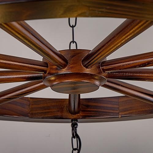 Miniatura 4 de Wellmet Candelabro de granja para comedor de 30 pulgadas, 9 luces rústicas de madera para sala de estar, accesorio colgante vintage para colgar con