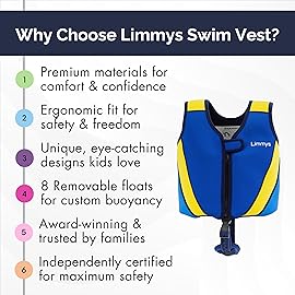 Limmys Premium Kids Swim Vest - Toddler Swim Jacket and Buoyancy Swimming Aid - Modern Design Swimming Vest for Boys, Girls and Babies - with Drawstring Bag