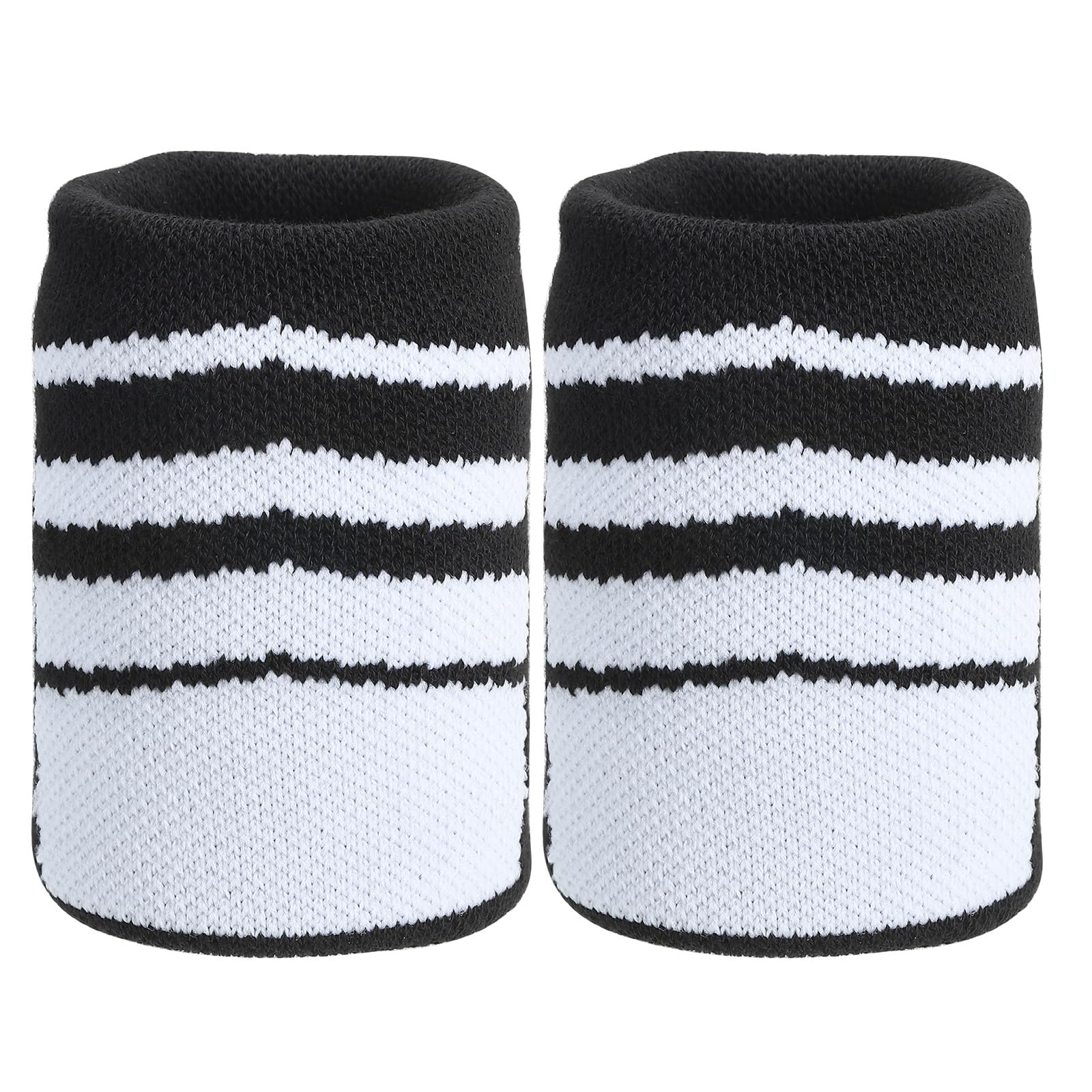 PATIKIL Sports Wristband Sweatbands for Men and Women, 2 Pcs Breathable Tennis Wrist Bands Absorbent Sweat Band for Basketball Football Baseball Running, Black/White