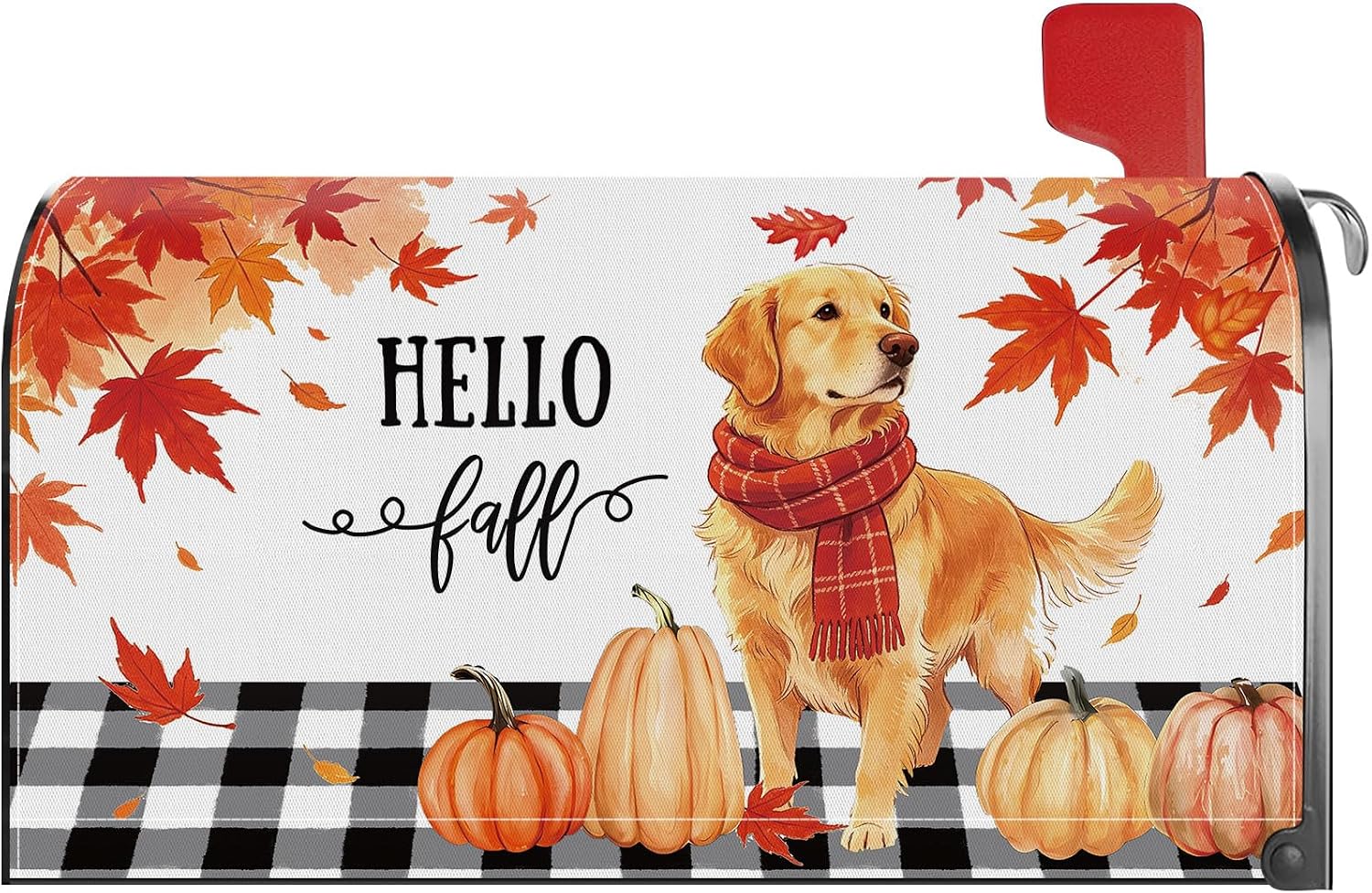 Fall Golden Retriever Dog Pumpkins Mailbox Cover Magnetic Standard Size 21x18 Inch Post Letter Box Wrap Autumn Thanksgiving Garden Yard Home Decor