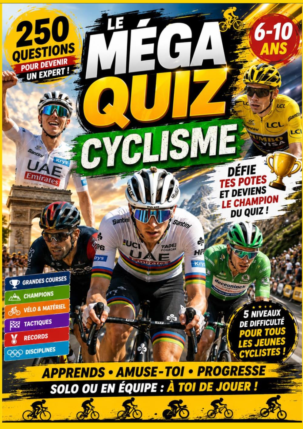 MEGA QUIZ CYCLISME: 250 QUESTIONS REPONSES SUR LE CYCLISME pours les passionnés du vélo défis entre amis, devinettes, qui suis je ? trouvez l'intrus ... idée cadeau pour les passionnés de vélo
