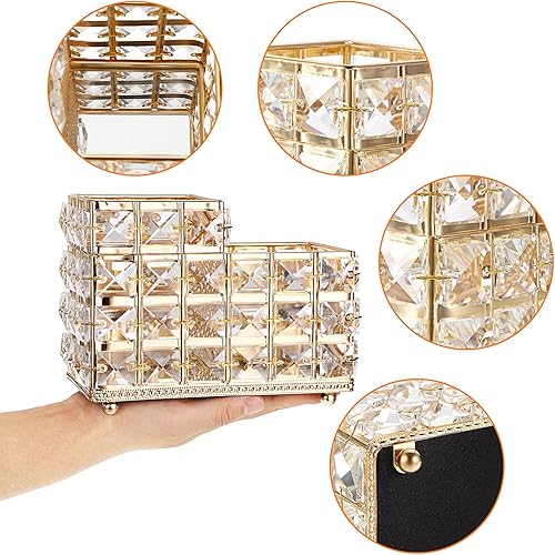 Miniatura 3 de Hipiwe Organizador de brochas de maquillaje de cristal, organizador de brochas de cosméticos dorados, organizador de brochas de oficina de