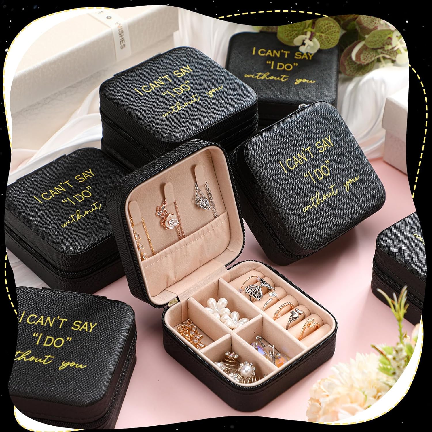 Colingmill 8 Pcs Bridesmaid Proposal Jewelry Box Gifts I Can't Say I Do Without You Travel Jewelry Case Portable Earring Organizer for Women Bridesmaids Wedding Gifts