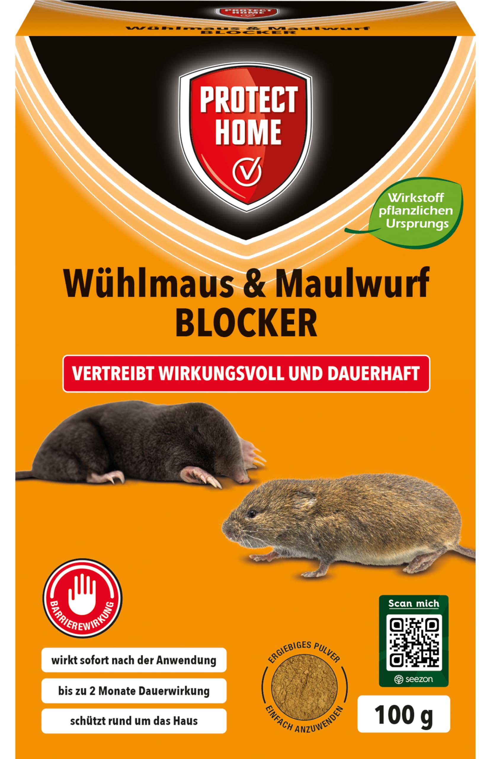 PROTECT HOME Wühlmaus & Maulwurf Blocker - Effektiver Vertreiber für Maulwurfabwehr und Wühlmausabwehr mit Sofortwirkung, 100g
