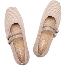 Frank Mully Womens Flats Square Toe Mary Jane Shoes Ballet Flats with Strap Comfortable Slip On Knit Shoes Dressy Casual