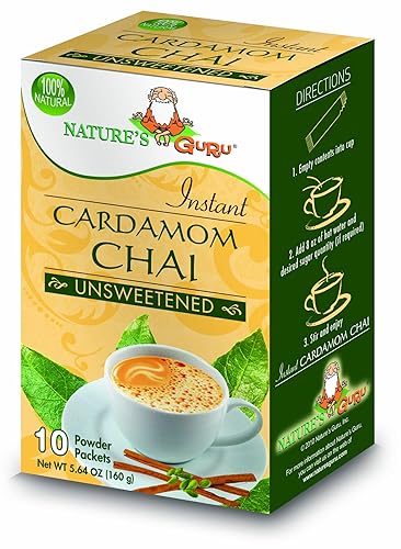 Natures Guru Bebida instantánea de cardamomo chai mezcla de té sin azúcar 10 unidades paquetes de bebidas individuales para llevar