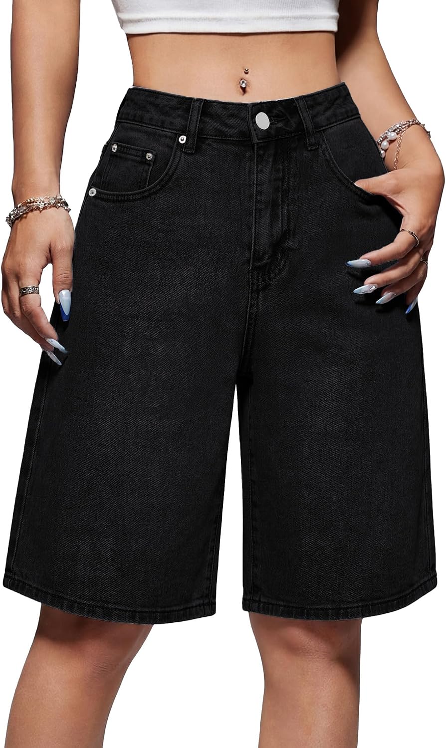 Women Jorts Baggy Jean Shorts Low Rise Long Bermuda Denim Shorts