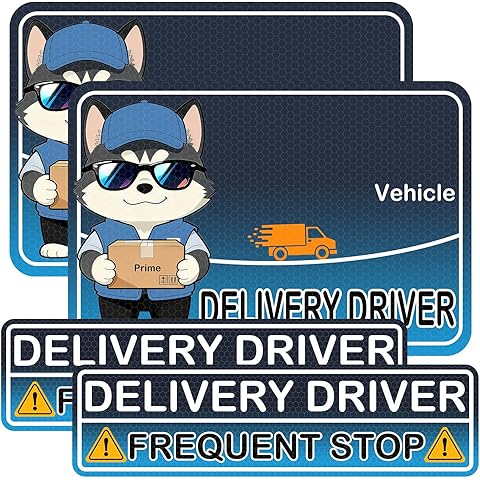 4 Pack Reflective Flex Delivery Driver Car Magnets,Professional Magnetic Delivery Signs,Heavy Duty Caution Frequent Stops Car Magnet Funny Decal Waterproof Magnetic Bumper Sticker - 30 Mil Thicknesses