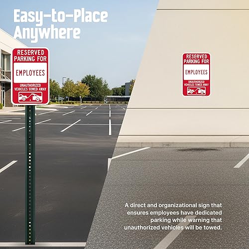 Miniatura 6 de SmartSign Cartel de estacionamiento reservado para empleados, paquete de 2, letrero remolcado de vehículos no autorizados, 18 x 12 pulgadas,