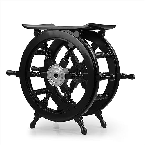 Nagina International Taburete de madera artesanal náutico negro de Pirate's  Decoración del hogar Muebles de mesa con ruedas de barco (grande)