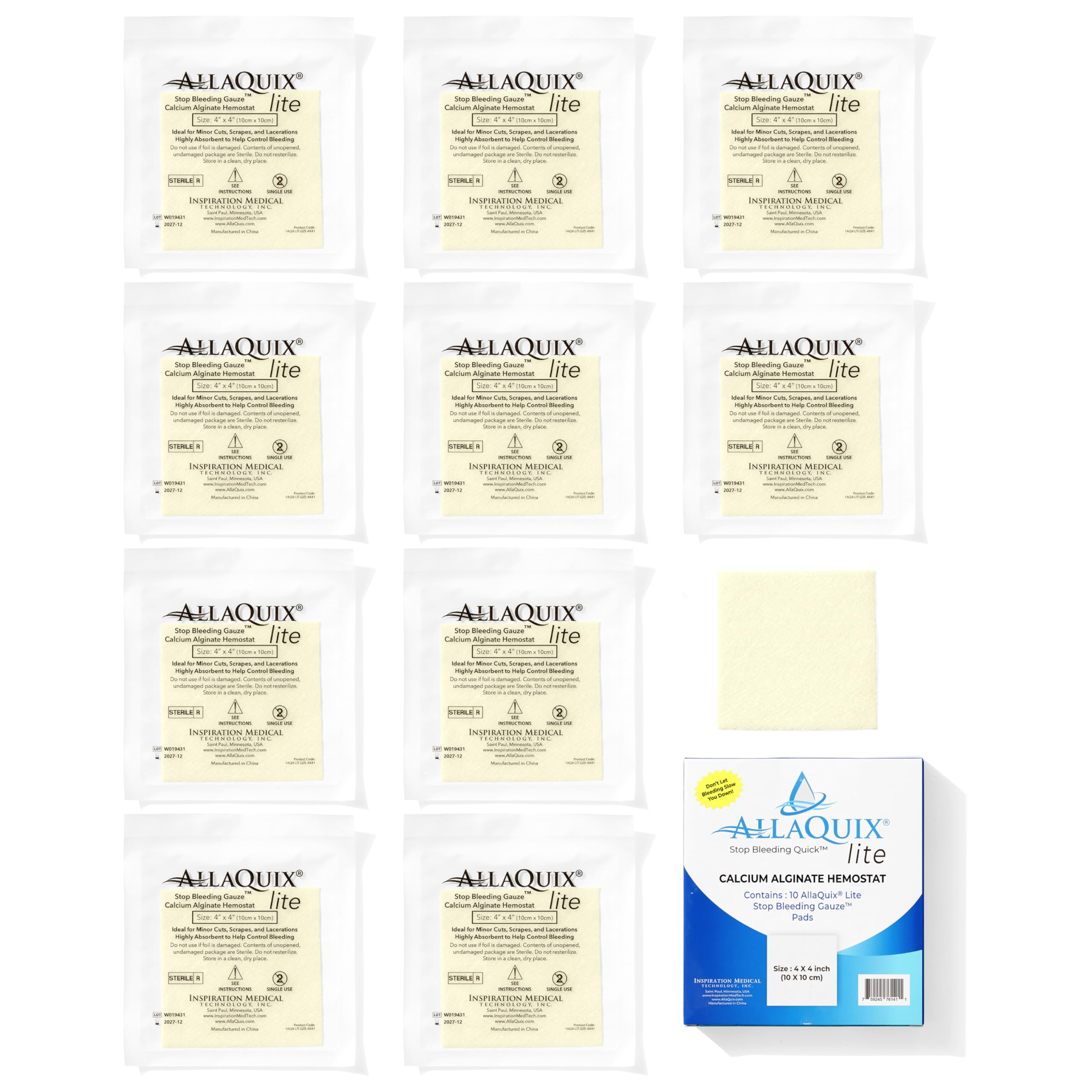 Stop Bleeding Fast – AllaQuix Lite Hemostatic Gauze Pads 4" x 4" – Calcium Alginate Wound Dressing – Sterile, High Absorbency, Non-Adherent – First Aid for Bleeding Control – 10 Count — Amazon image 7