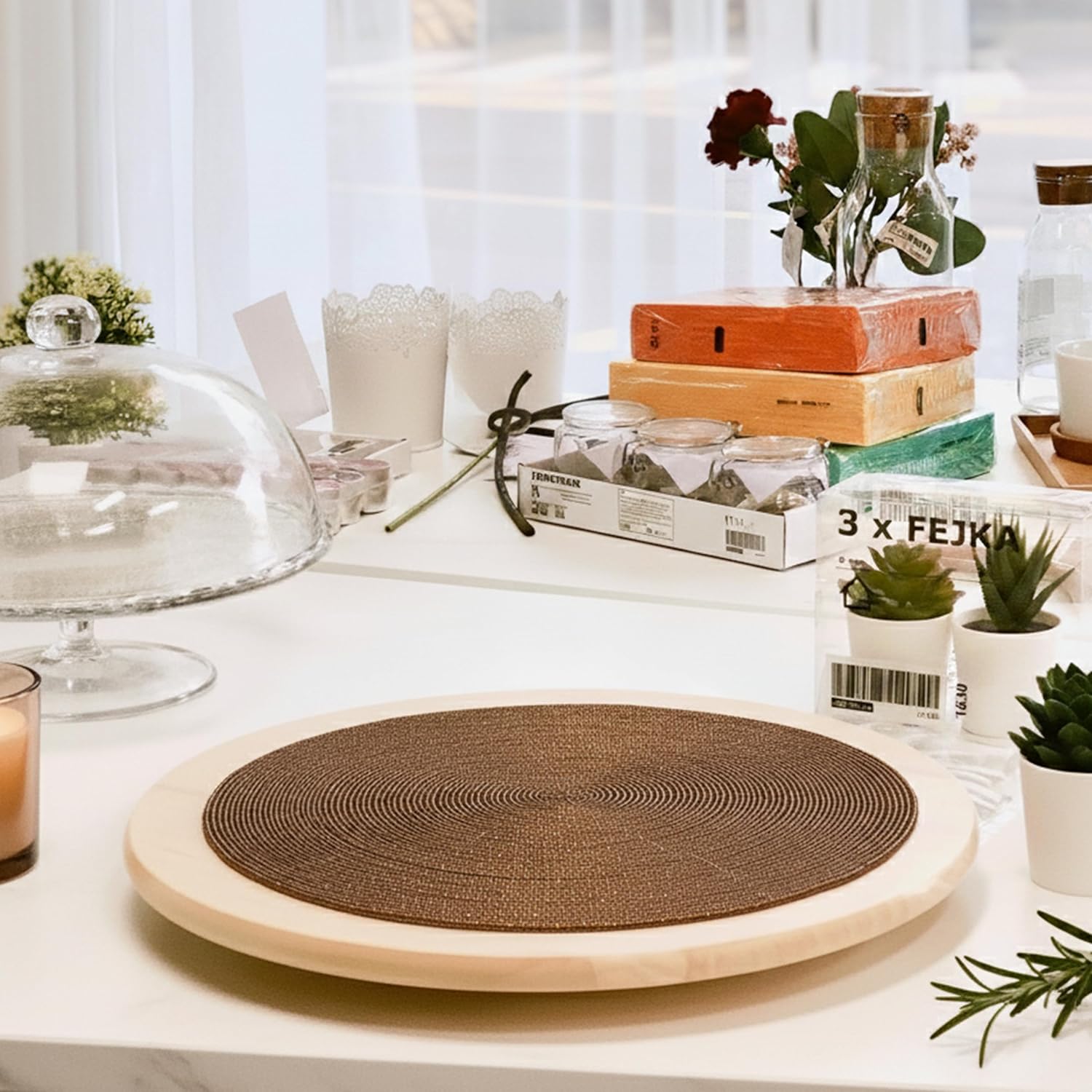 Lightnpro Beaded Placemats Set of 4-13 Inch Round Decorative Table Chargers Plates - Rustic Farmhouse Handmade Glitz Table Mats for Dining Table, Holiday Parties, Wedding & Home Décor - Coffee