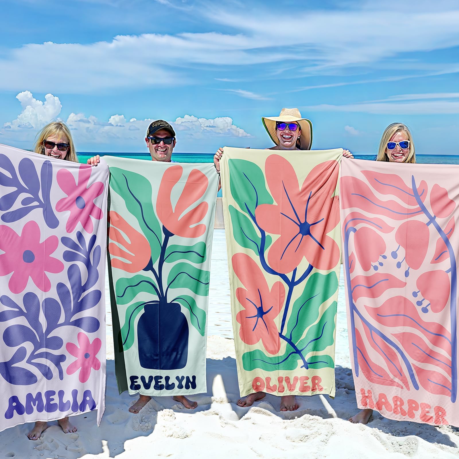 Loosusu Personalized Beach Towels for Kids,Custom Flower Beach Towels with Name,Customized Quick Dry & Sand Free Pool/Swim Towel,Women Girls