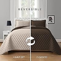 Vista 2 de Elegant Comfort Juego de colcha reversible acolchada de 3 piezas con fundas de almohada, exquisitas costuras de diamante para todas las estaciones