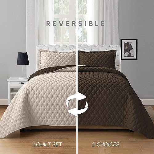 Miniatura 10 de Elegant Comfort Juego de colcha reversible acolchada de 3 piezas con fundas de almohada, exquisitas costuras de diamante para todas las estaciones,