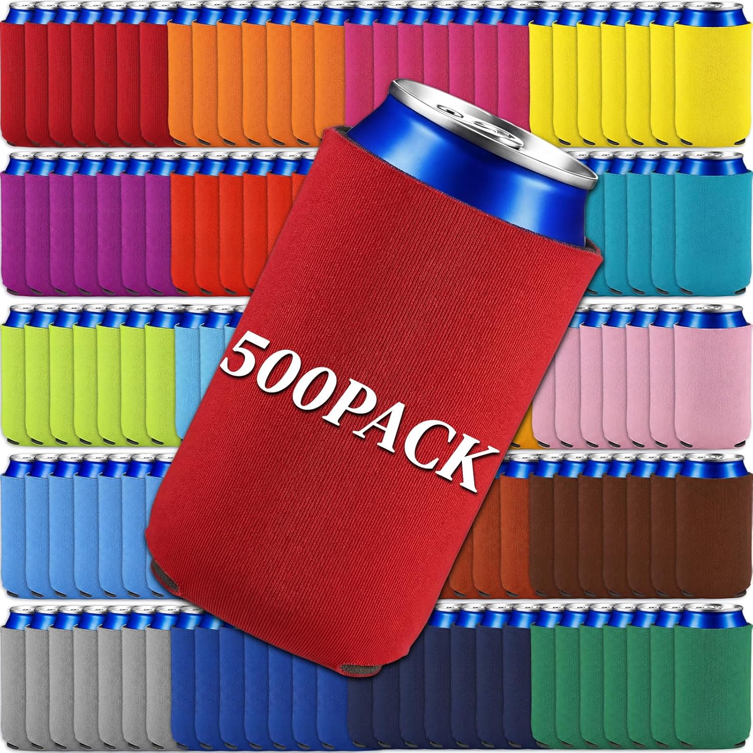 Umigy 500 Pcs Can Coolers Sleeves Bulk, Insulated Neoprene Beer Cooler Drink Sleeves Blank Sublimation Cover Universal Fit 12 Oz Cans DIY for Events Parties BBQ Gifts(Colorful)