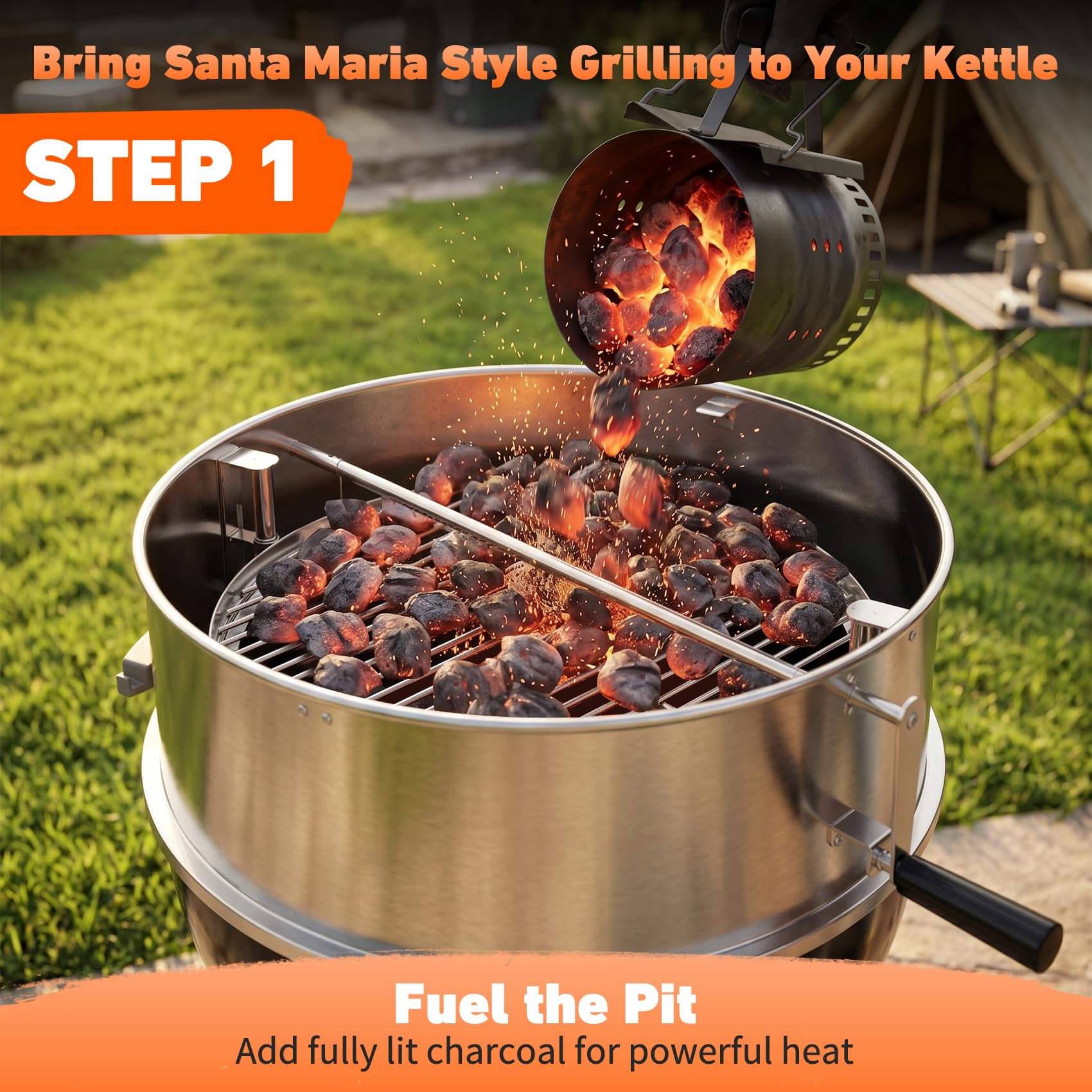 onlyfire Griglia Santa Maria per Weber Barbecue a Carbone Kttele da 57 cm | con Griglia per Carbone Regolabile, Controllo Preciso della Temperatura per Rosolatura e Cottura Lenta a Bassa Temperatura