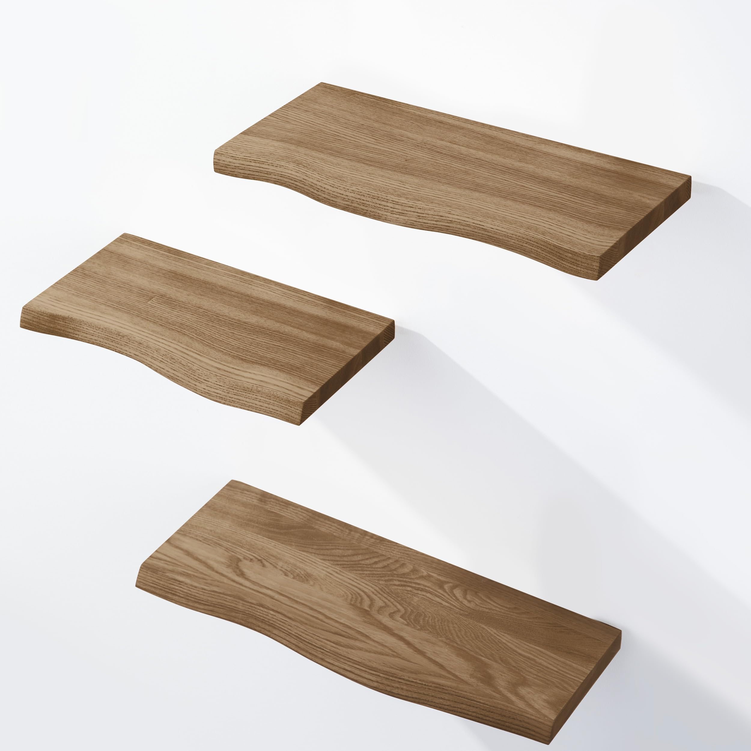 LAMO Manufaktur Estante de Pared de Madera de 3 Piezas con Montaje Invisible 42/36/30cm | Estante de Pared de Madera auténtica 100% | Set estantes de Pared 1 Borde oflis Color: Nogal