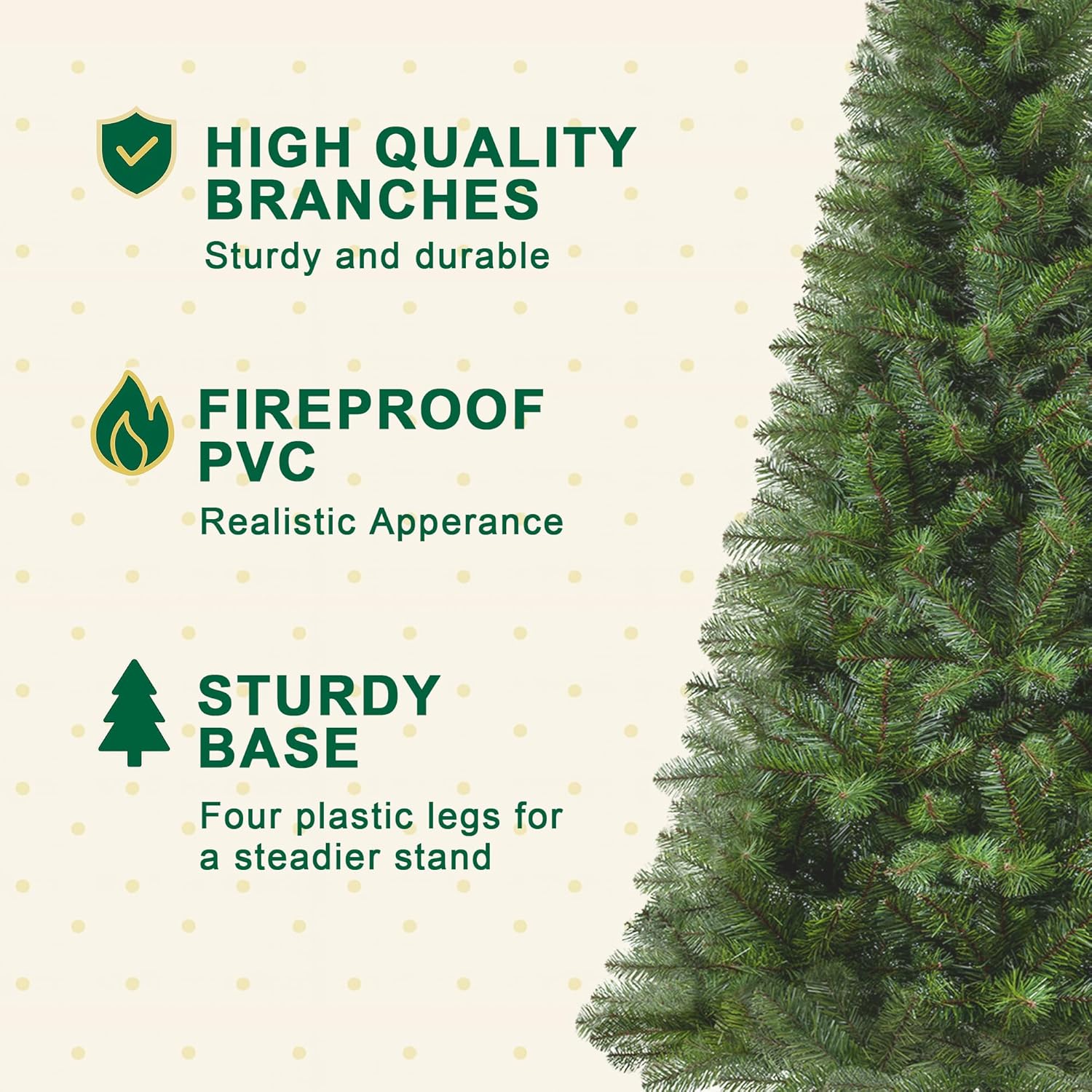 6FT Unlit Artificial Christmas Tree with 490 Tips, PVC Full Branches, Classic Green Holiday Tree with 4-Leg Plastic Stand for Indoor Home Decoration