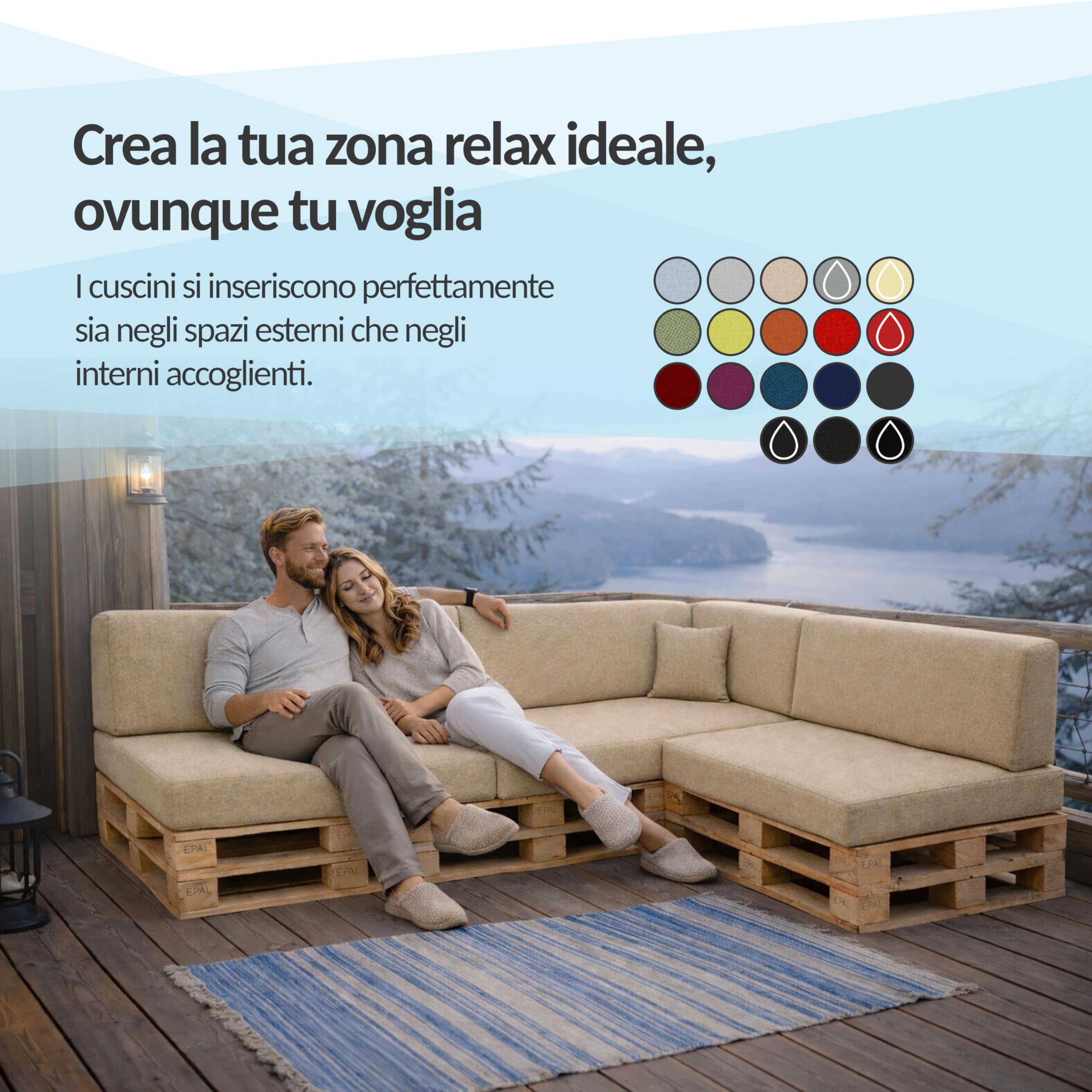 Cuscini per Pallet Impermeabili Beige 120x80 cm Seduta 120x40 cm Schienale Set di 2 Oeko-Tex Made in EU