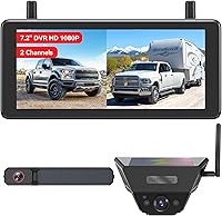 AUTO-VOX 2 Solar Wireless Backup Camera System: 7.2” 1080P HD Split-Screen Monitor, 3-Min Install, IP69K Dual Cams for Trucks, RVs, Trailers