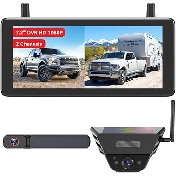 Auto-VOX Dual Solar Reversing Camera Wireless 4 Min Installation 1080P HD 2 Kanal Monitor mit Monitor IP69K Wasserdicht f r Wohnmobil Camper LKW Anh nger72 und Dual Solar kameras