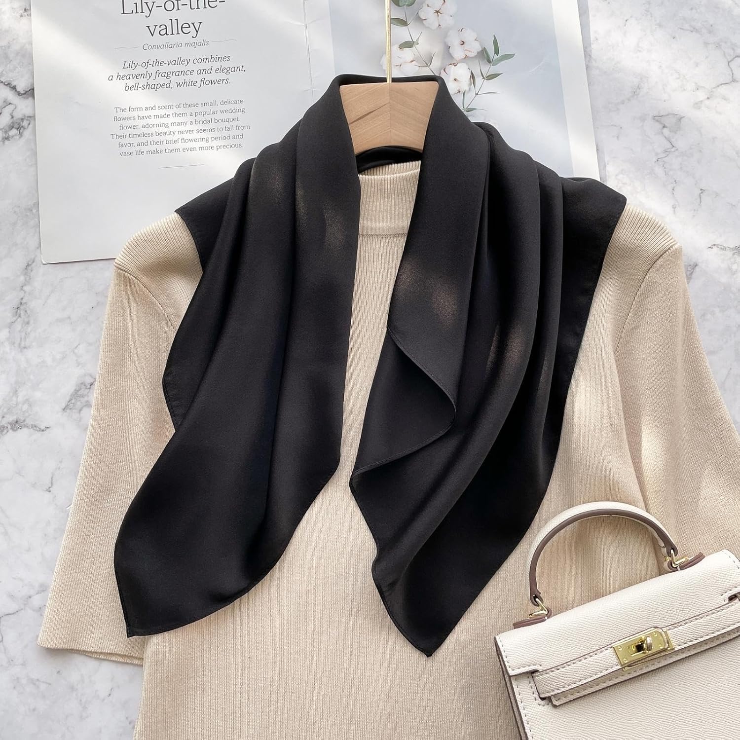 PoeticEHome Solid Color Mulberry Silk Scarf - Lightweight 26" Square Neckerchief for Women's Neck Hair Head in Gift Wrapped - Image 4