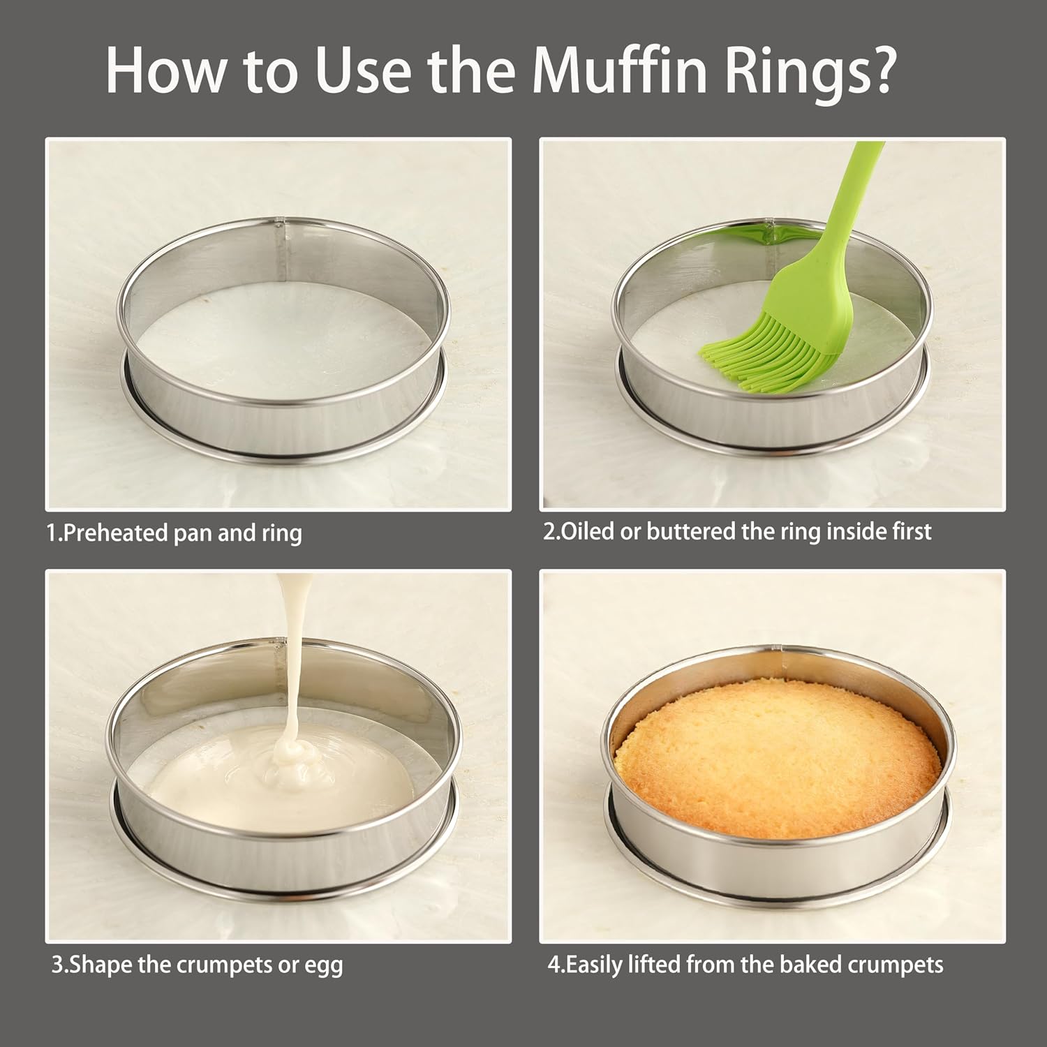 Crumpet Rings, 4"Egg Rings for English Muffin, Tart, Cake, Frying Egg