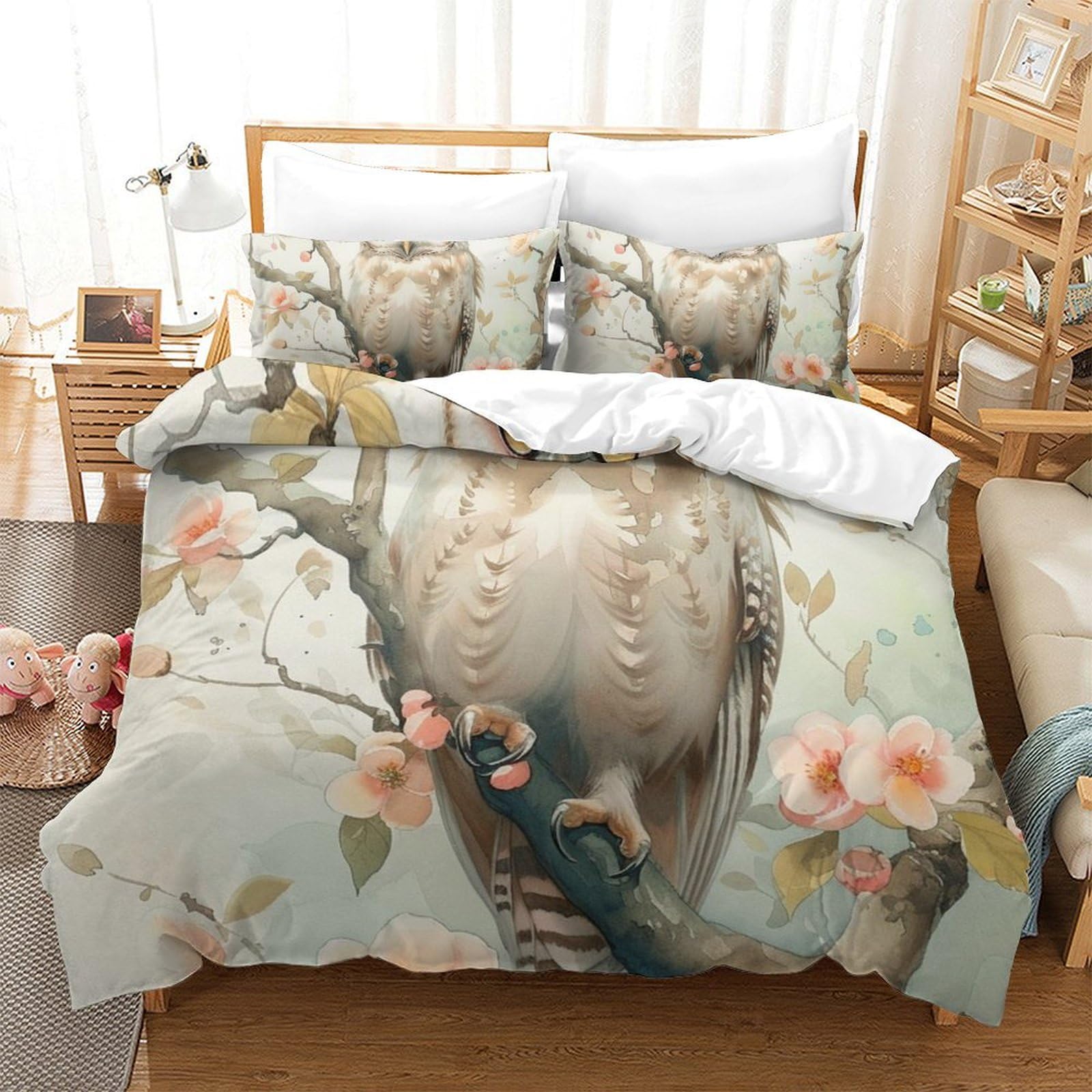 Housse de couette chouette blanche hypoallergénique lit super king size