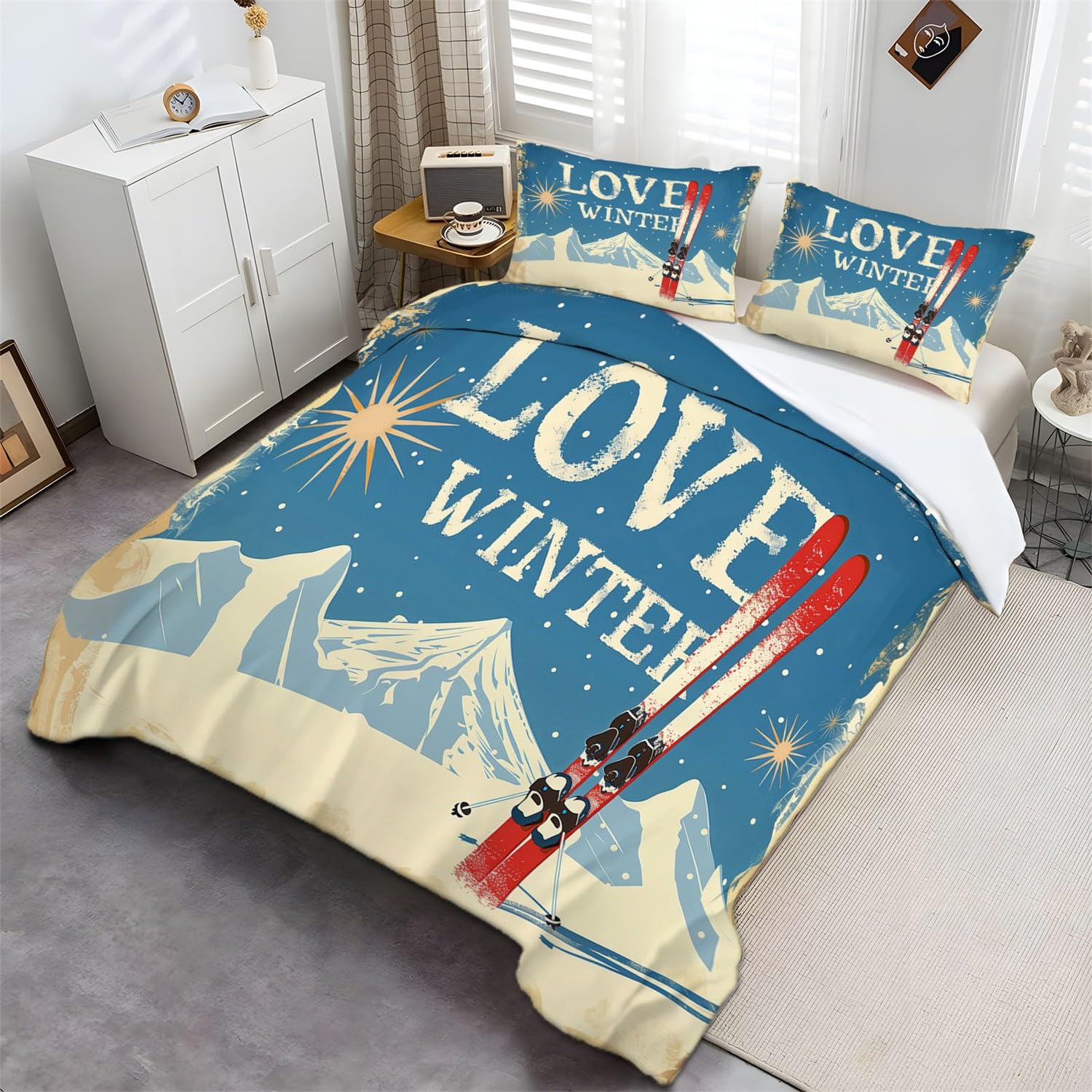 Zimowe zestawy poszewek na kołdrę snowboardową super king zestaw pościeli 260 x 220 cm kolor 3 sztuki (1 poszewka na kołdrę + 2 poszewki na poduszki) pościel z nadrukiem poszewka na kołdrę z zamkiem