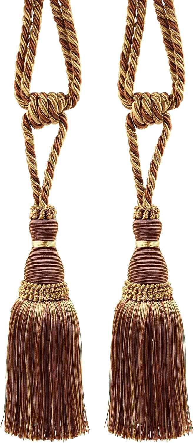 DÉCOPRO Noblesse Collection Elegant Curtain & Drapery Tassel Tieback Tassel Length 8" (20cm) 30" Spread (76cm) # TBH8 Rust Medley #07H (Copper Olive Green) Set of 4