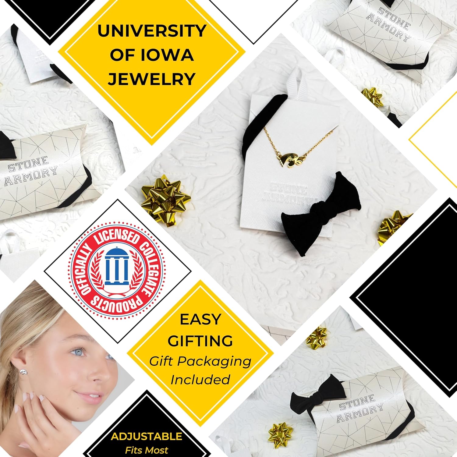 Stone Armory Iowa Hawkeye Gifts - 18K Gold Plated Necklace - Hypoallergenic, Adjustable 16-20in - Iowa Hawkeye Women's Jewelry - Image 2