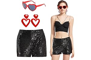 High-Waist Black Sequin Party Shorts with Heart Accessories