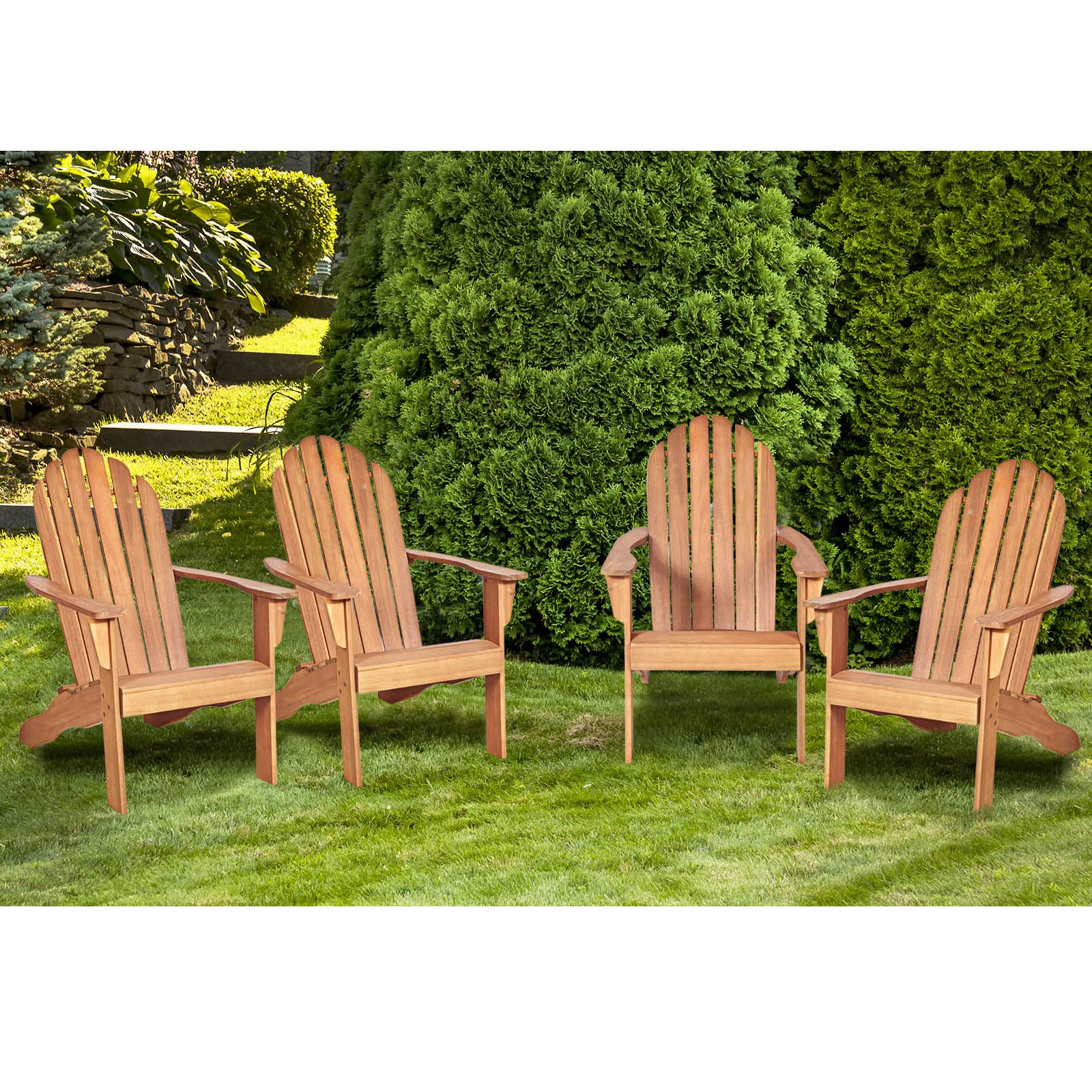 GOPLUS Silla Adirondack de Madera, Sillas de Jardín, con Reposabrazos y Respaldo, Asiento Madera de Reclinable, Certif FSC Balcón, para Terraza Exterior, 88 cm x 69 cm x 103 cm, Marrón